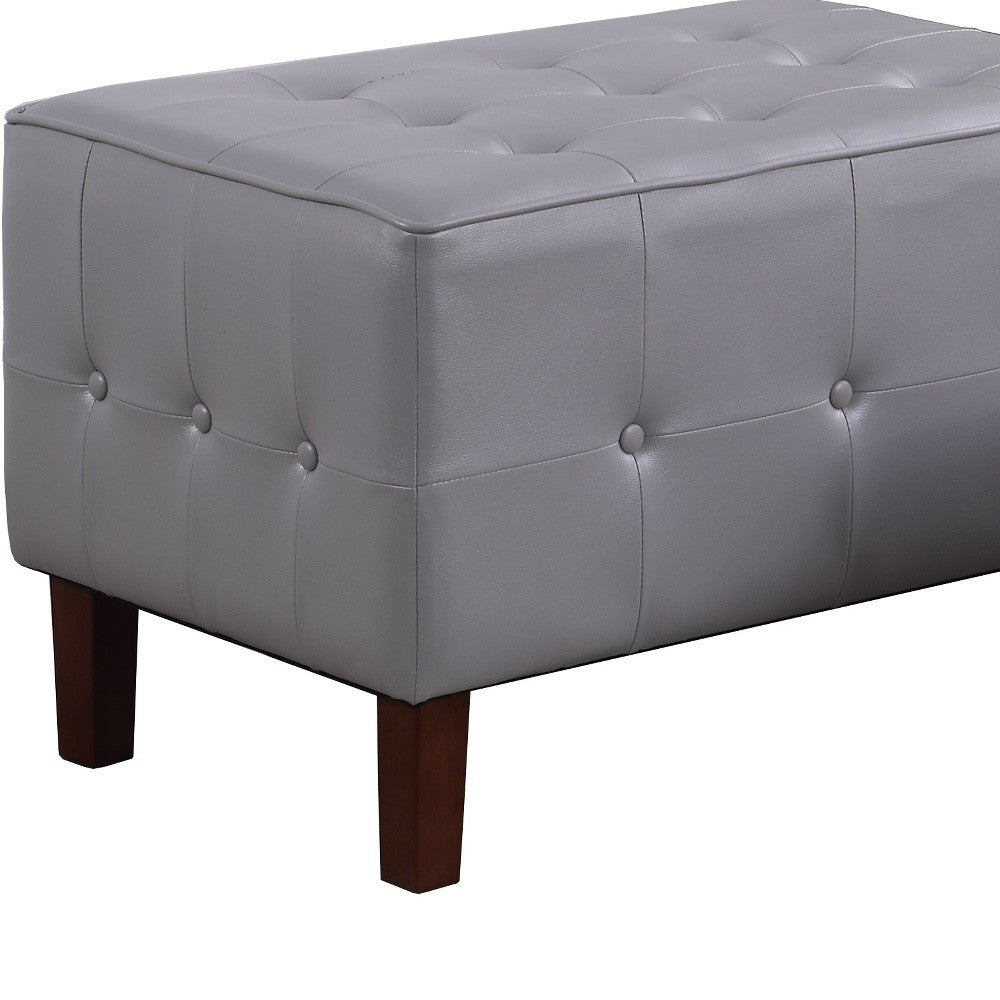 20" Gray Faux Leather And Dark Brown Tufted Cocktail Ottoman
