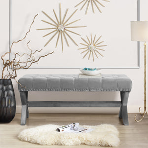 20" Gray Upholstered Velvet Bedroom Bench