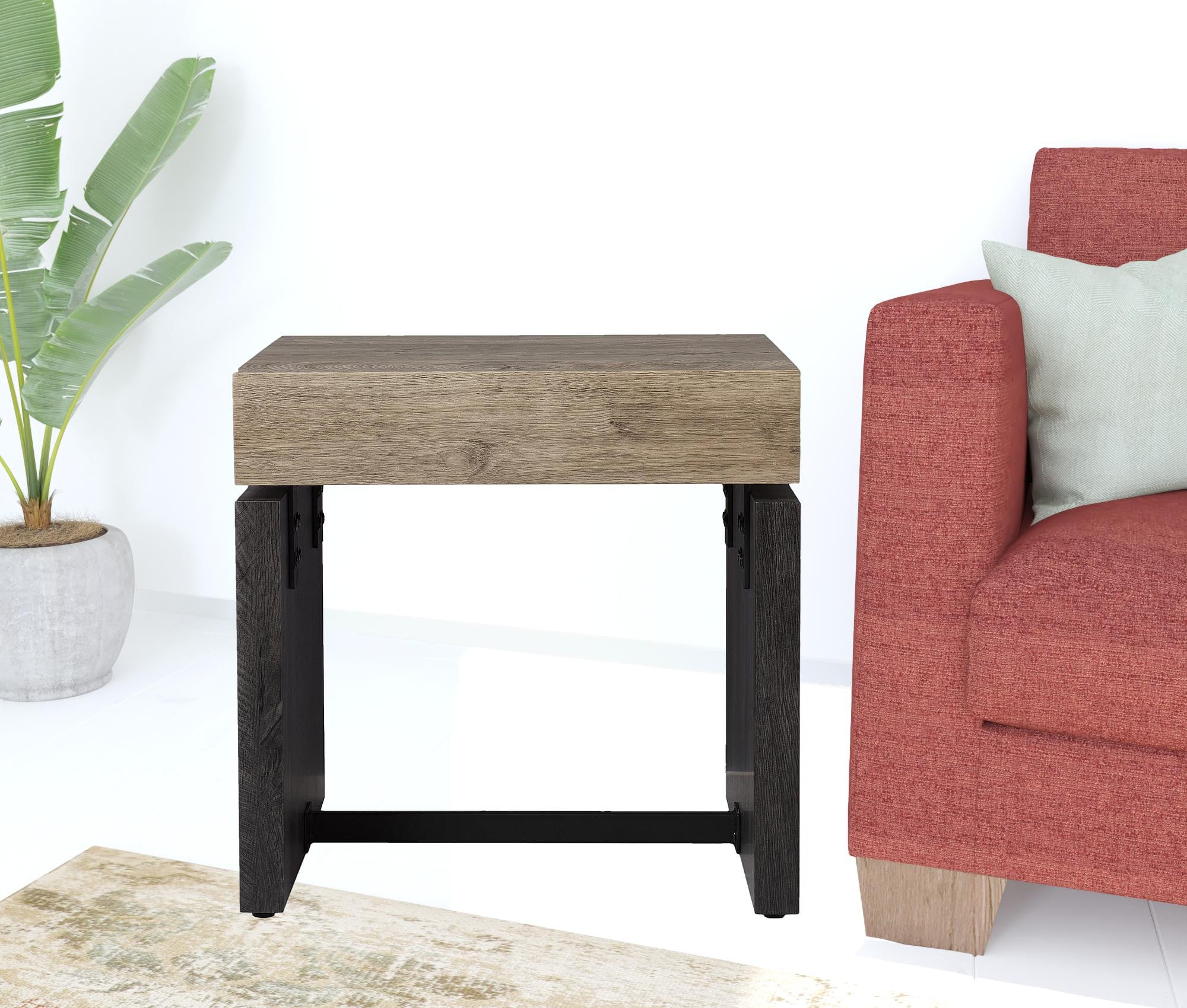 20" Natural Wood Manufactured Wood And Iron Square End Table