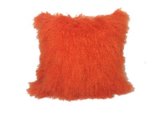 Orange Genuine Tibetan Lamb Fur Pillow with Microsuede Backing 20
