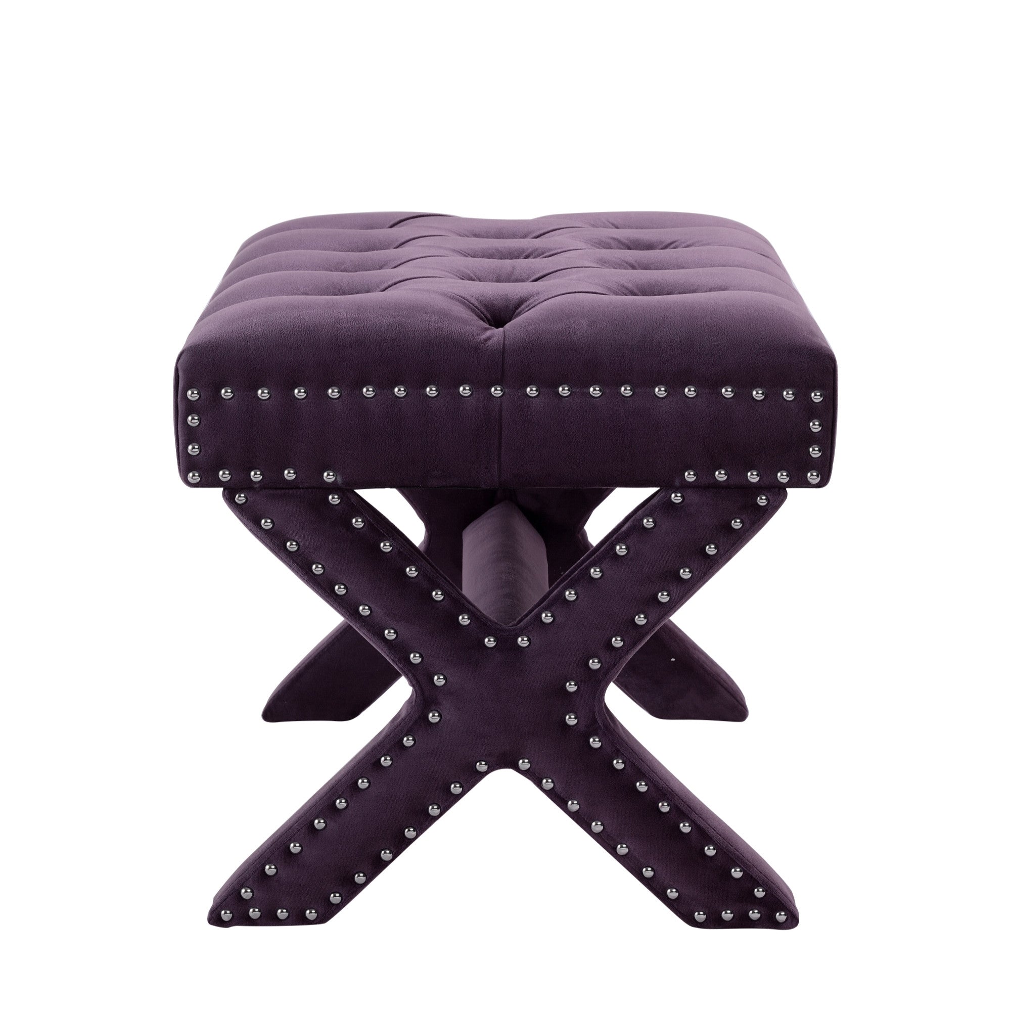 20" Plum Velvet Tufted Ottoman