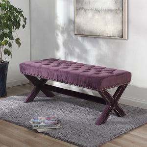 20" Purple And Plum Upholstered Velvet Bedroom Bench