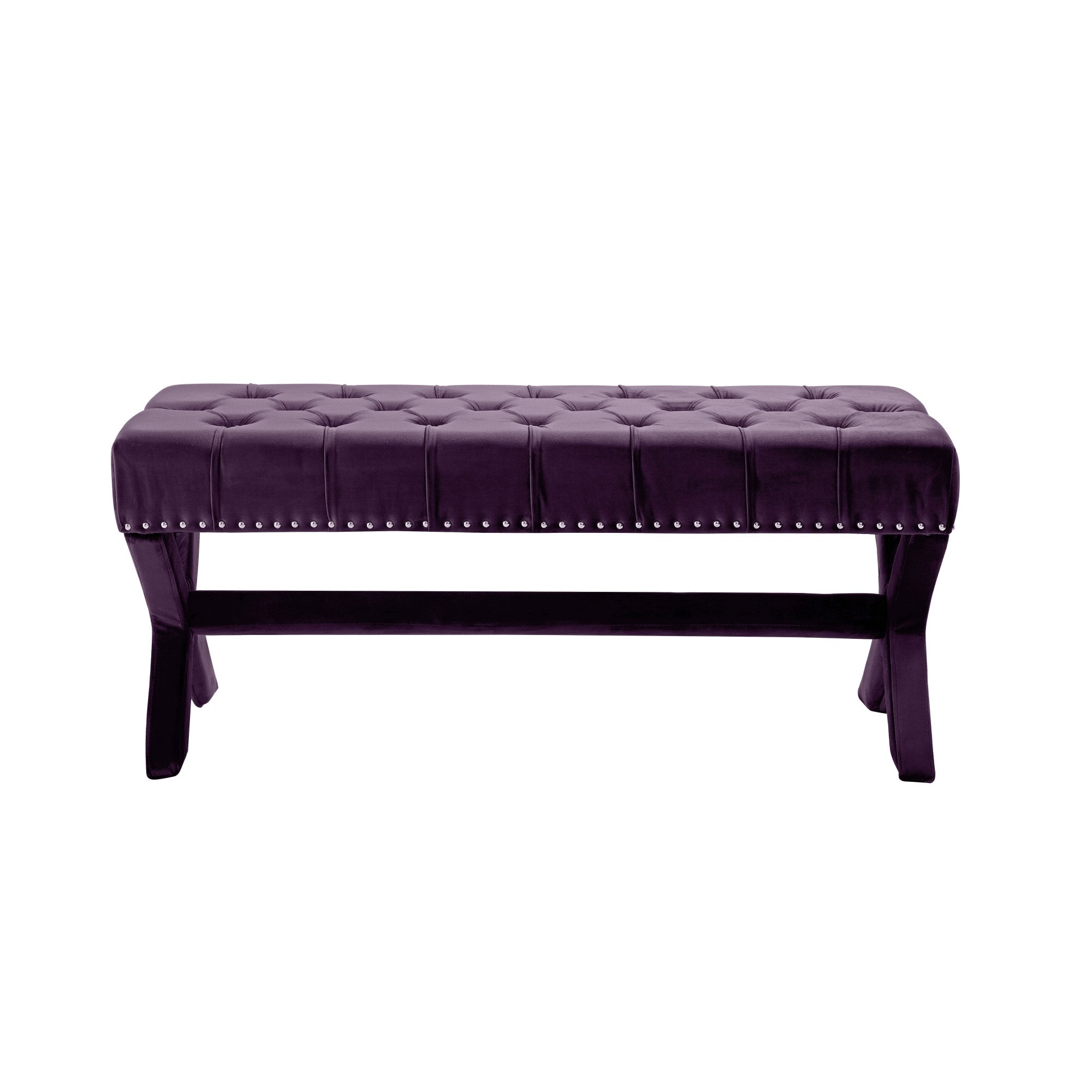 20" Purple And Plum Upholstered Velvet Bedroom Bench