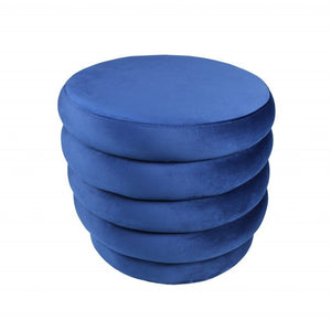 21" Blue Velvet Tufted Round Cocktail Ottoman