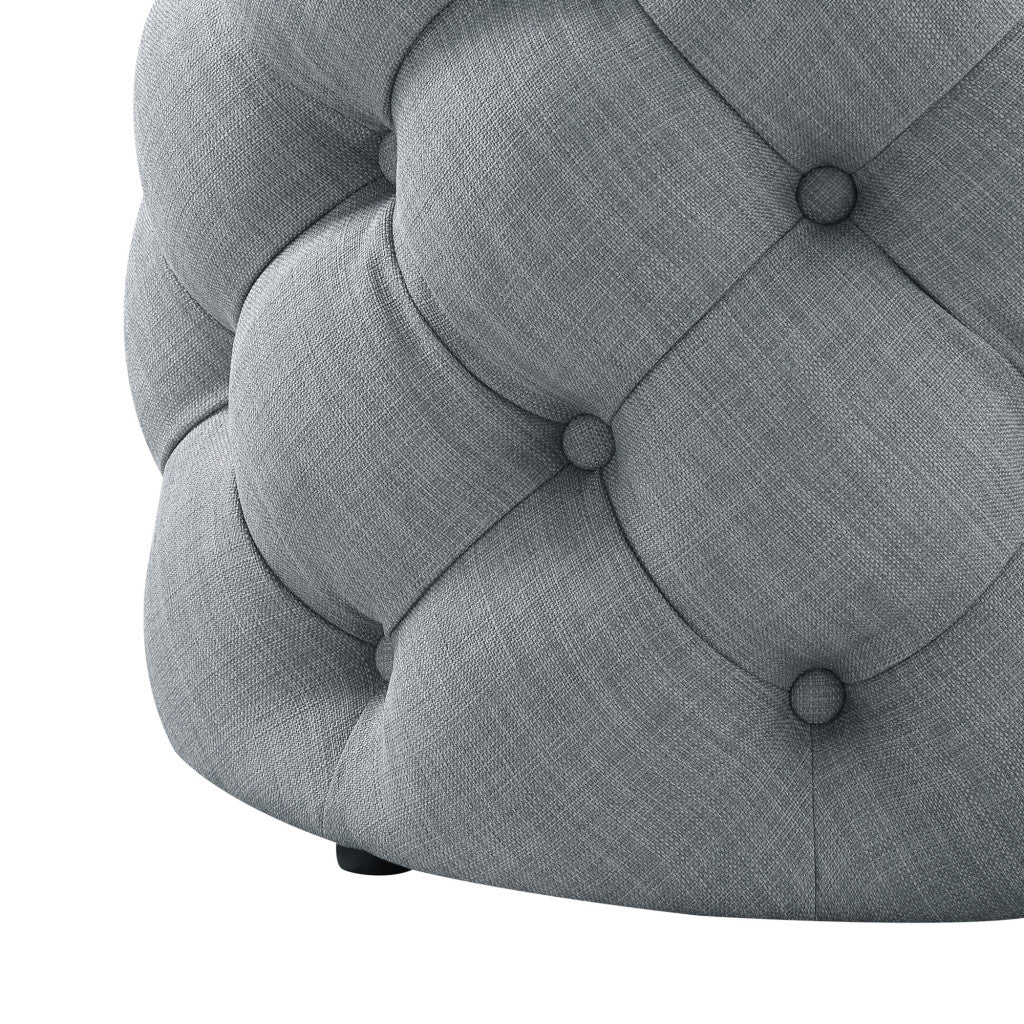 21" Light Gray Linen Tufted Round Ottoman