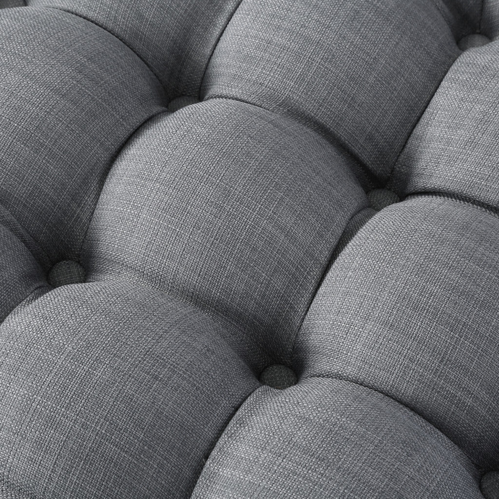 21" Light Gray Linen Tufted Round Ottoman