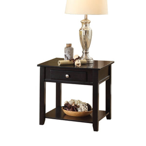 22" Black Manufactured Wood Square End Table With Drawer With Shelf