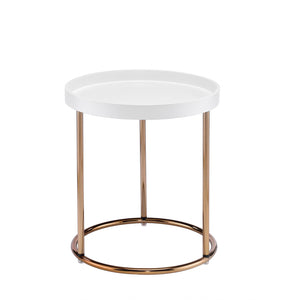 22" Copper And White Solid Wood And Steel Round End Table