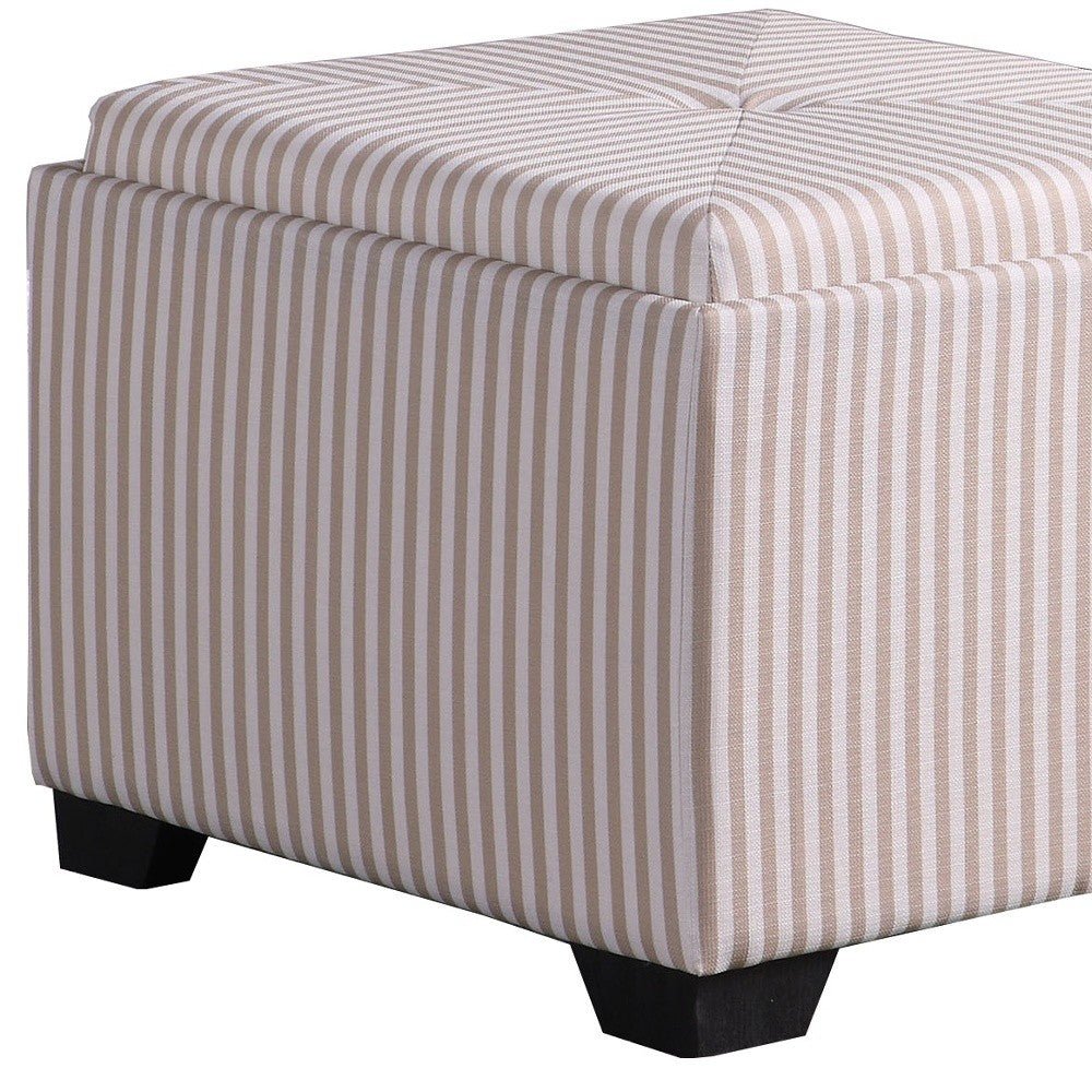 22" Gray And White Faux Leather And Black Tufted Striped Storage Ottoman