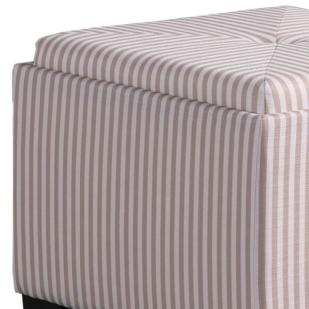 22" Gray And White Faux Leather And Black Tufted Striped Storage Ottoman