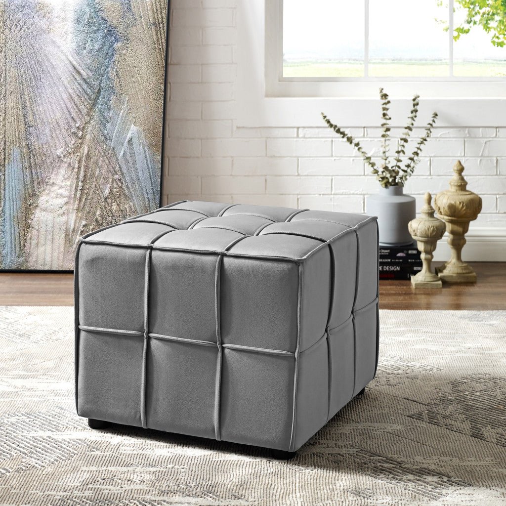 22" Light Grey Velvet And Black Cube Ottoman