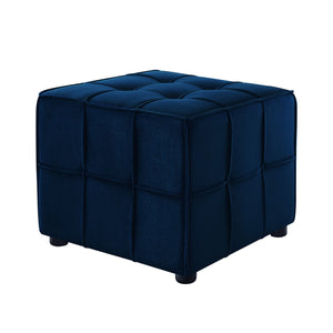 22" Navy Velvet And Black Cube Ottoman