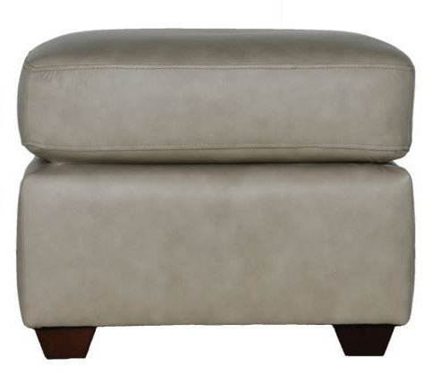 22" Stone Taupe Genuine Leather And Walnut Ottoman