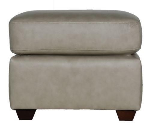 22" Stone Taupe Genuine Leather And Walnut Ottoman