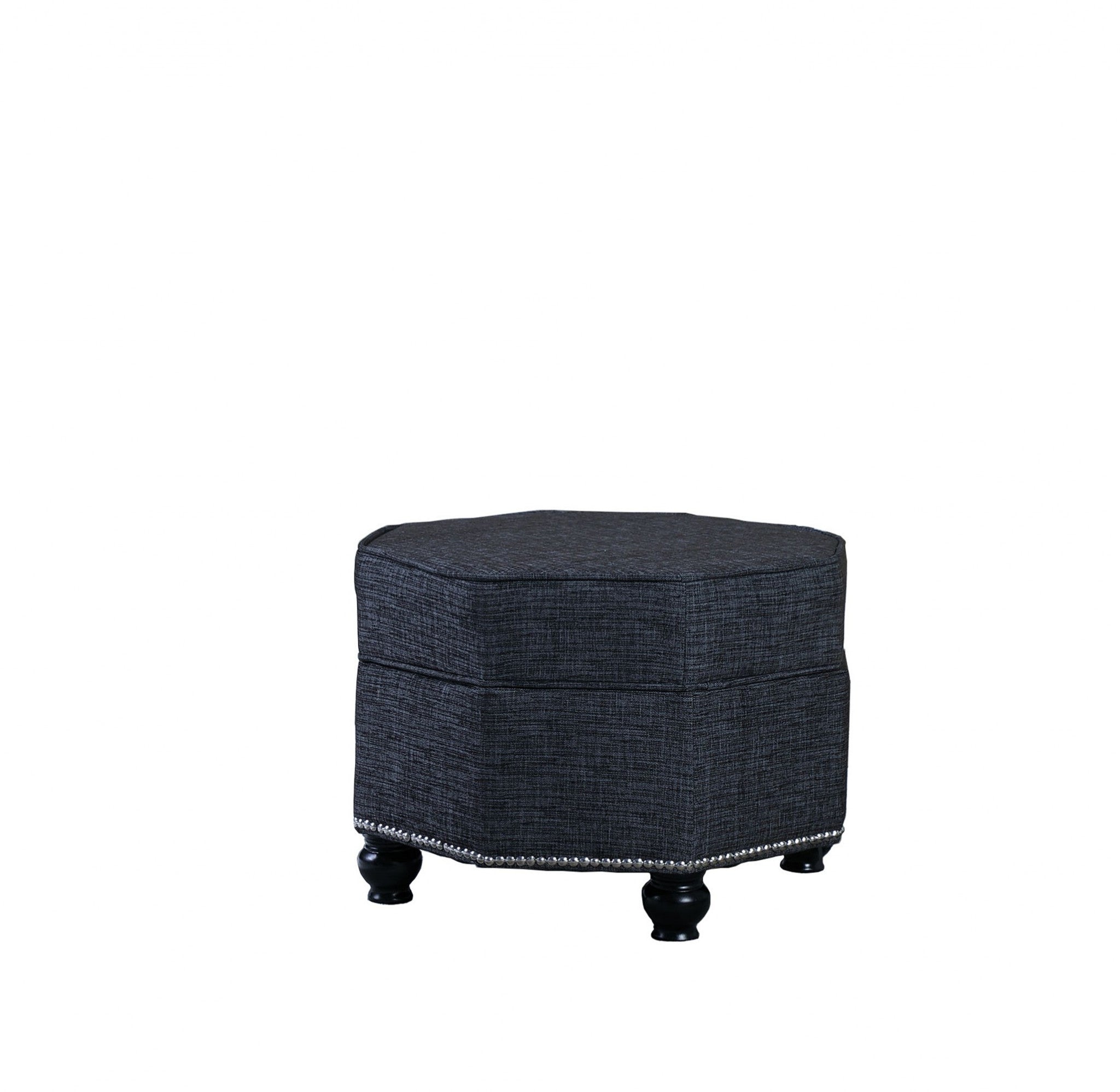 23" Blue Gray Polyester Blend And Black Specialty Storage Ottoman