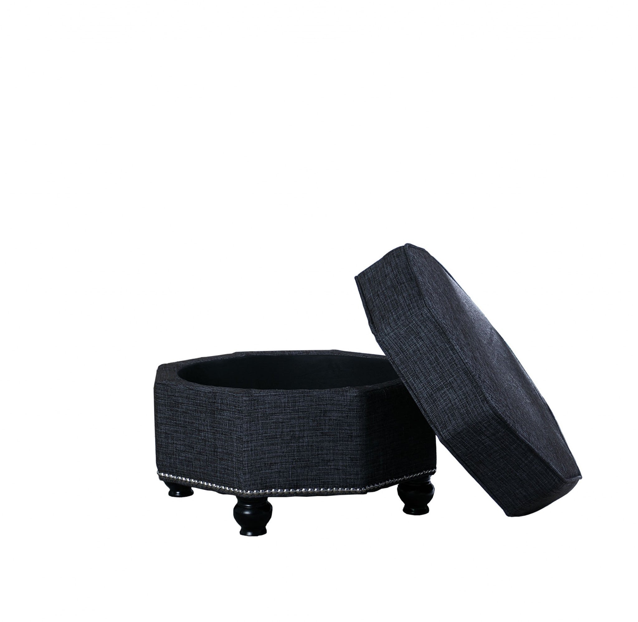 23" Blue Gray Polyester Blend And Black Specialty Storage Ottoman
