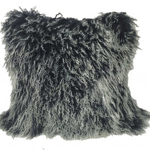 Black Genuine Tibetan Lamb Fur Pillow with Microsuede Backing 24"