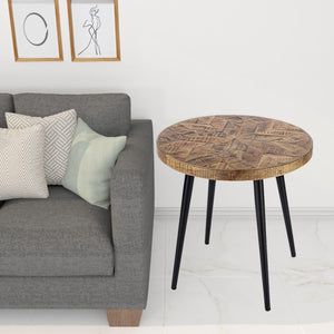 Brown Solid Wood and Black Round End Table 24"