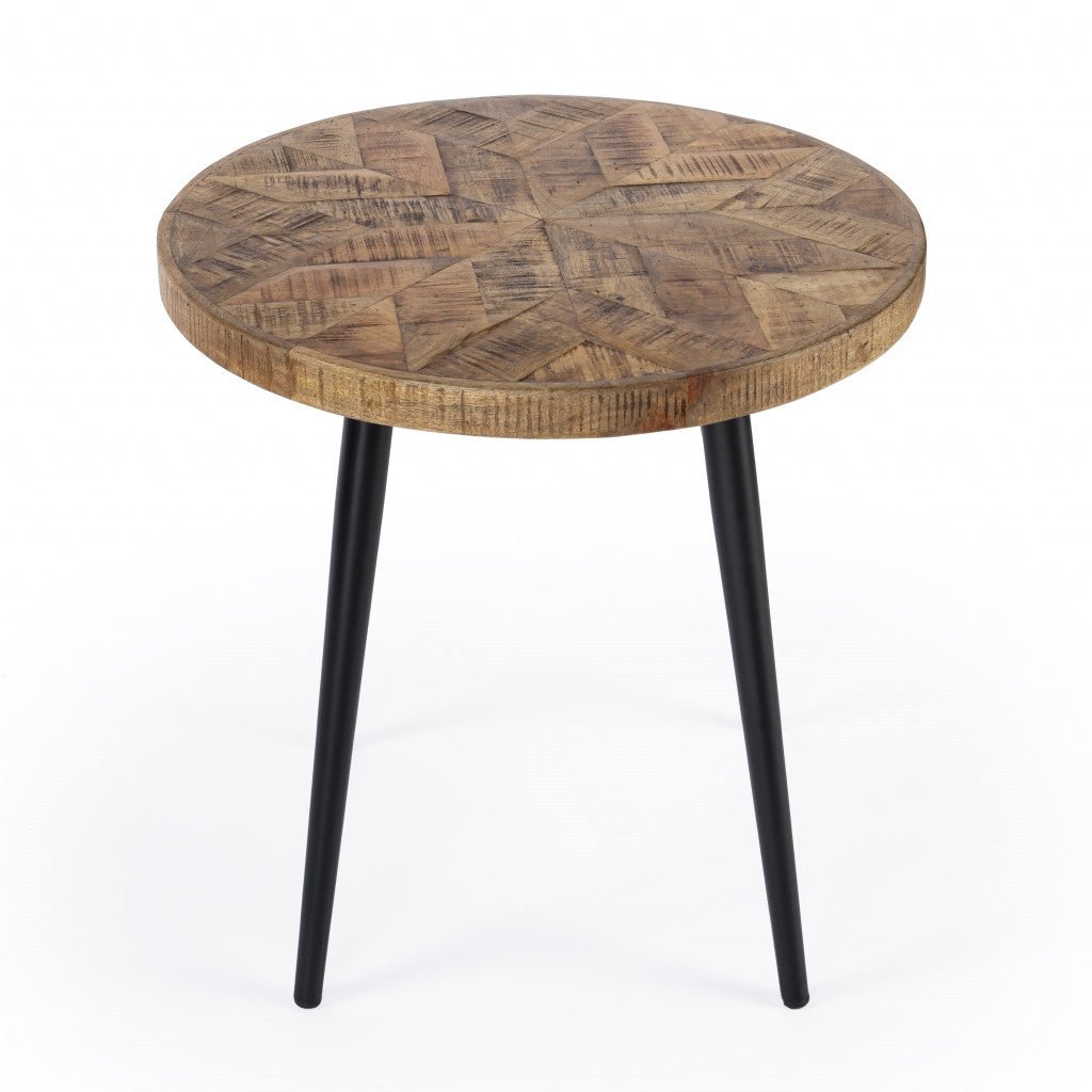 Brown Solid Wood and Black Round End Table 24"