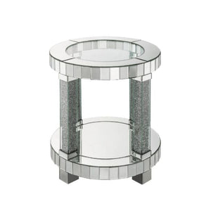 24" Clear Glass And Mirrored Round End Table With Shelf