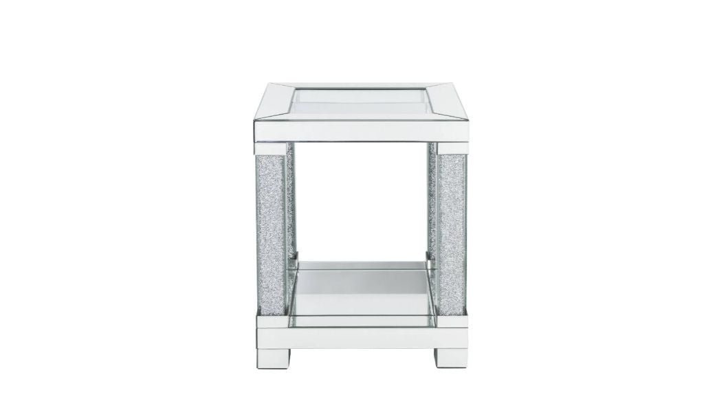 24" Clear Glass And Mirrored Square End Table With Shelf