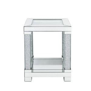 24" Clear Glass And Mirrored Square End Table With Shelf