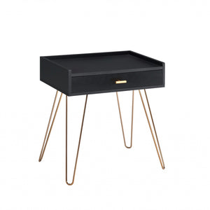 24" Gold And Black Modern Rectangular End Table With Drawer
