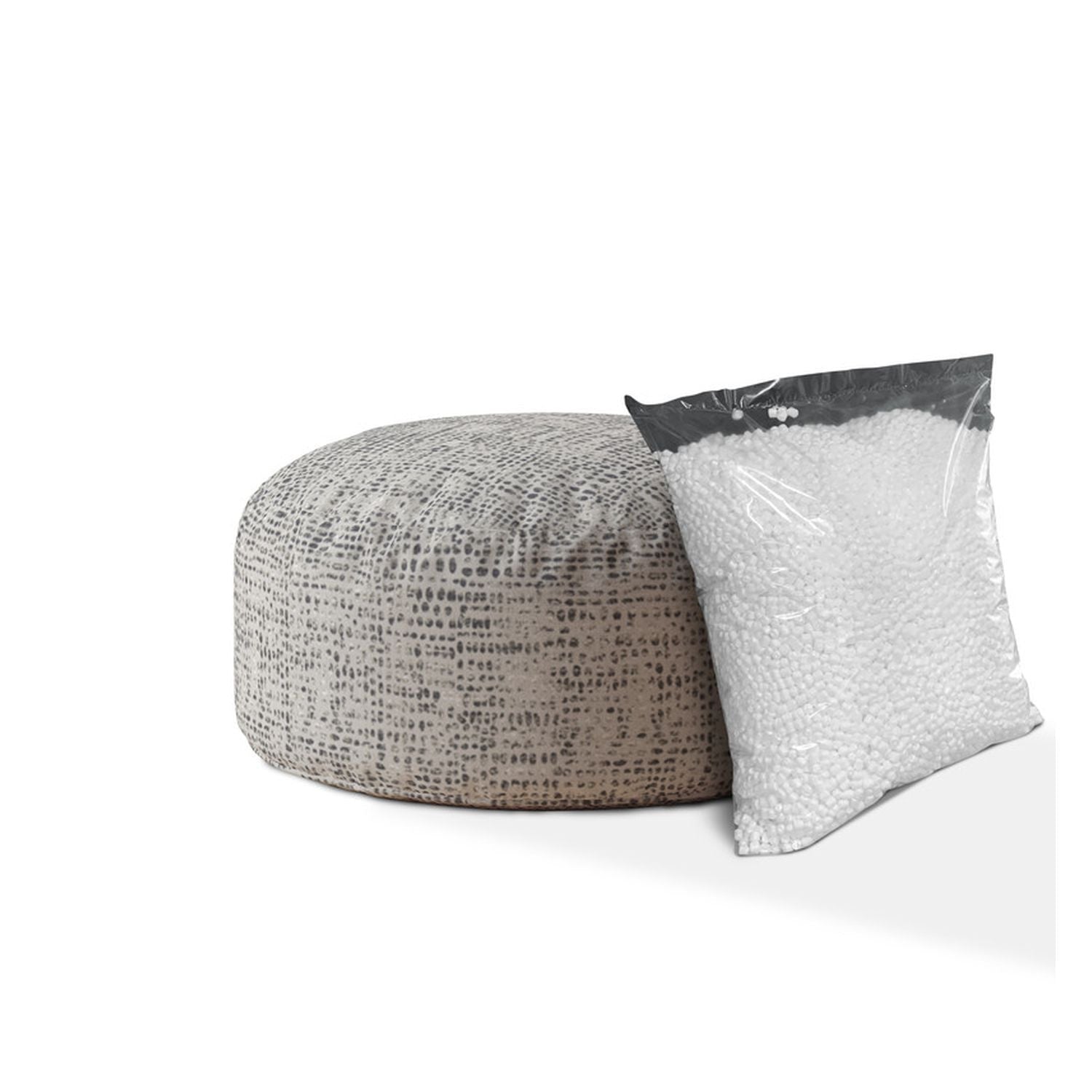 24" Grey And Black Canvas Round Abstract Pouf Ottoman