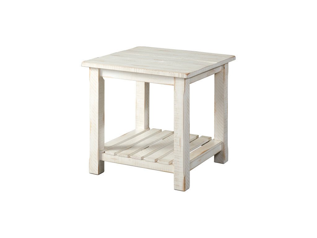 24" Rustic White Solid Wood Square End Table With Shelf