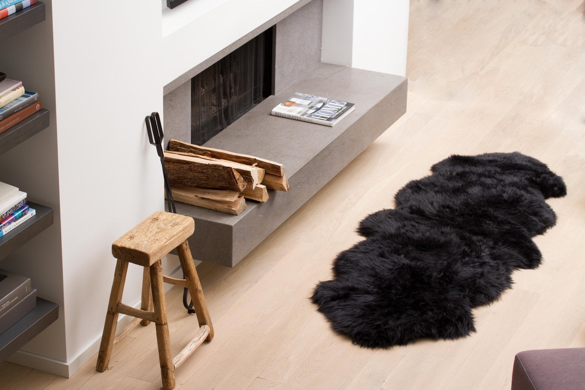 Black Double Sheepskin Area Rug - 24" x 72" x 2"