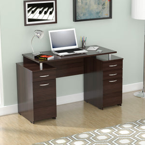 Espresso Finish Wood Computer Desk With Four Drawers