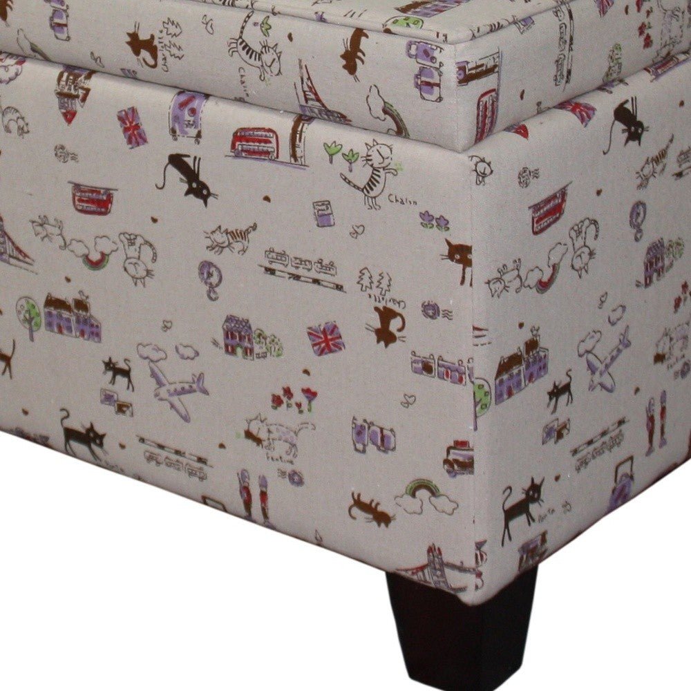 25" Brown Polyester Blend And Black Storage Ottoman