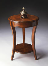 Medium Brown And Olive Ash Wood Round End Table With Shelf 26