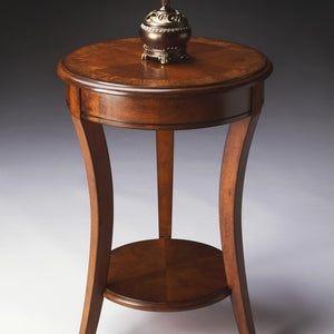 Medium Brown And Olive Ash Wood Round End Table With Shelf 26"