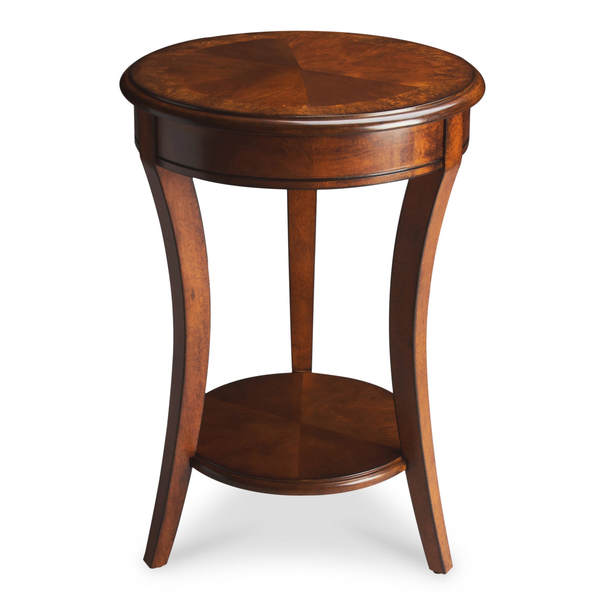 Medium Brown And Olive Ash Wood Round End Table With Shelf 26"