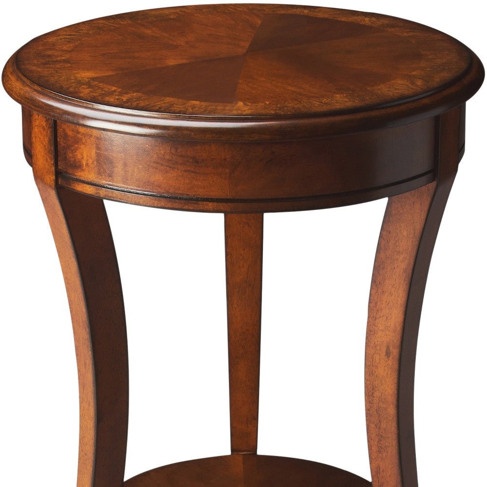 Medium Brown And Olive Ash Wood Round End Table With Shelf 26"