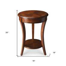 Medium Brown And Olive Ash Wood Round End Table With Shelf 26