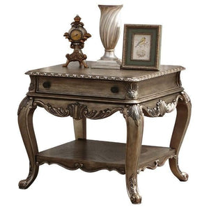 26" Vintage Oak Manufactured Wood And Polyresin Rectangular End Table With Drawer And Shelf