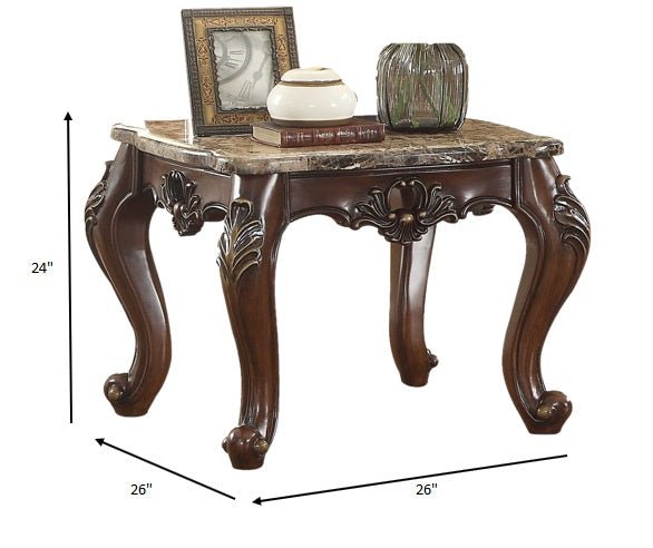 26" X 26" X 24" Marble Dark Walnut Wood End Table