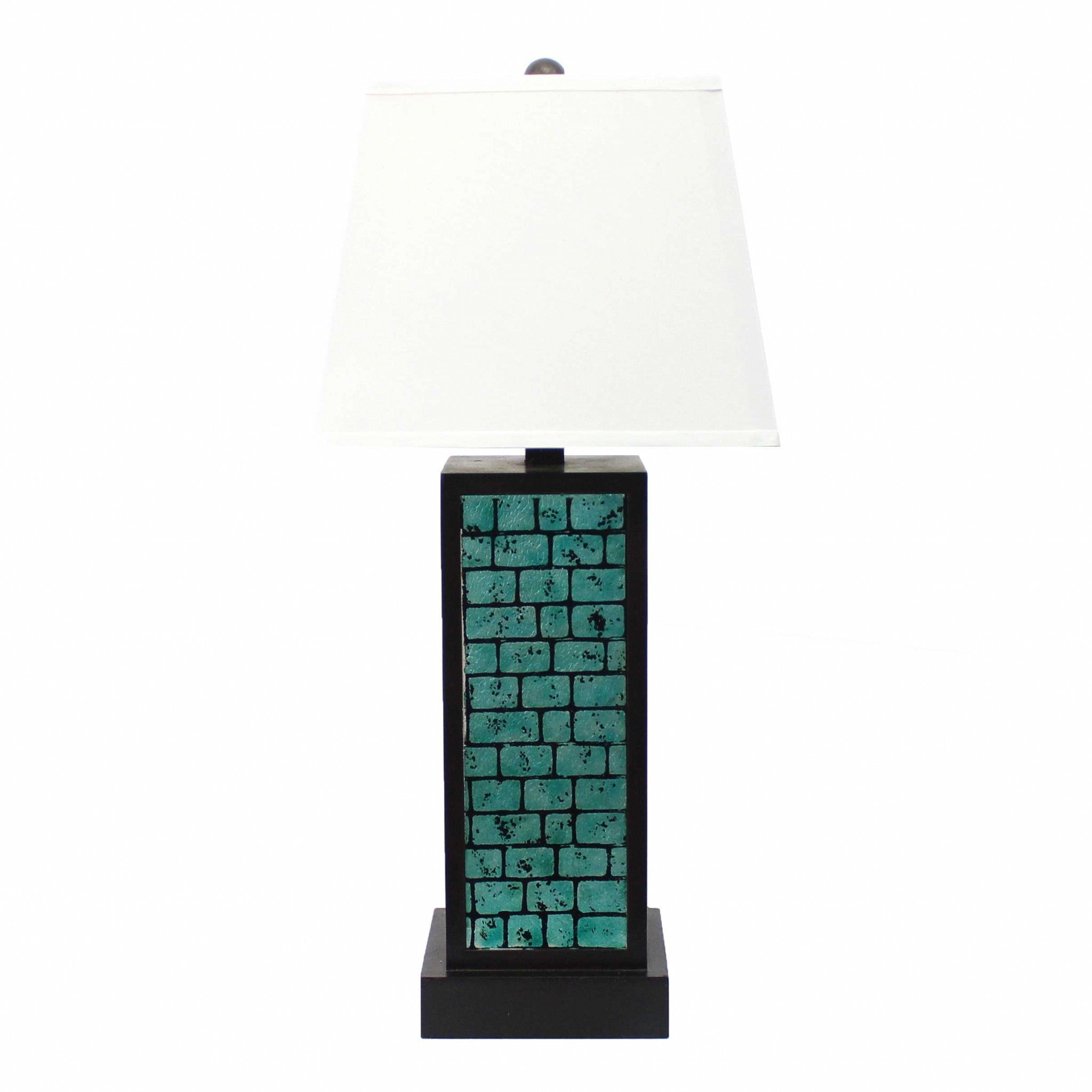 Black Metal With Teal Brick Pattern Table Lamp - 13” x 15” x 30”