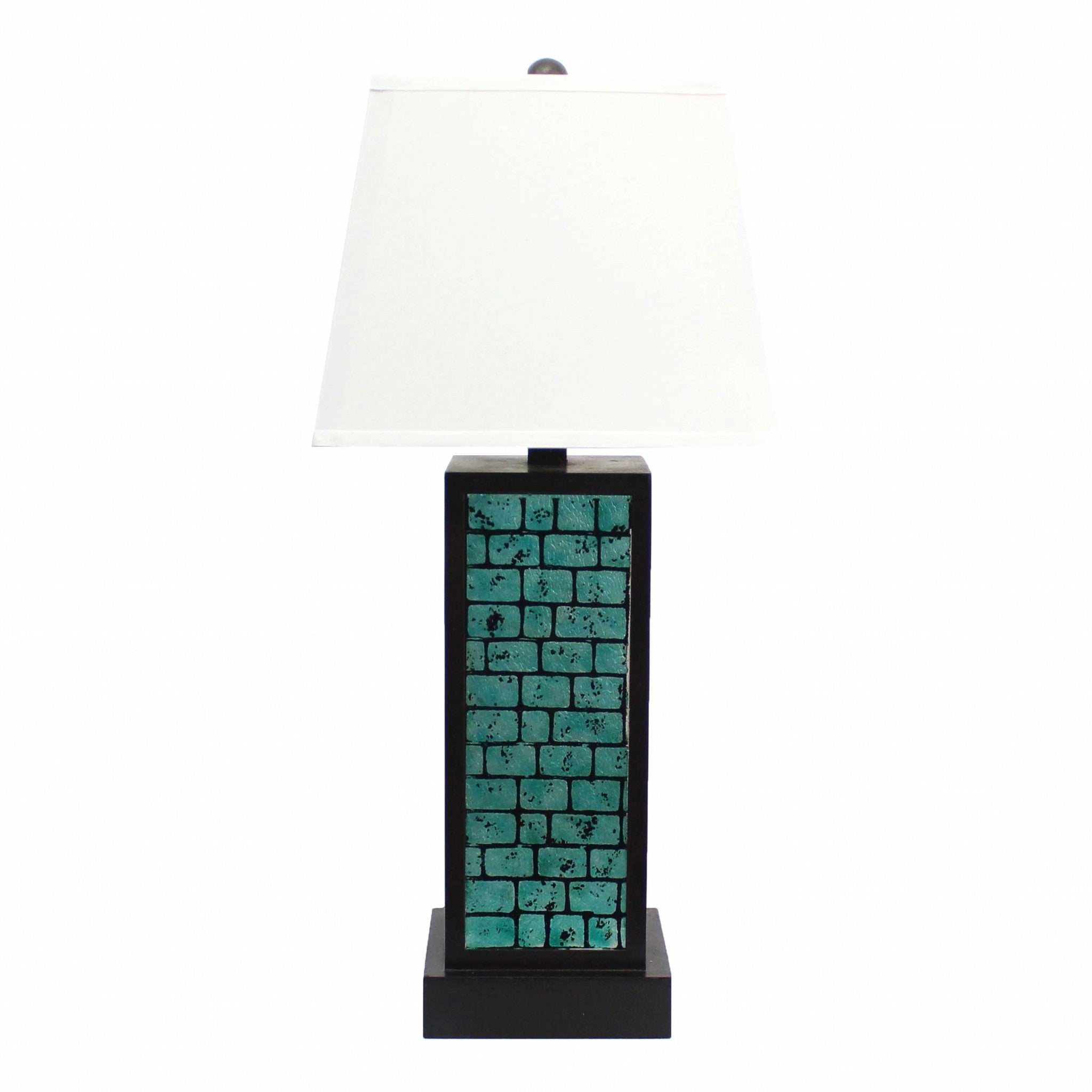 Black Metal With Teal Brick Pattern Table Lamp - 13” x 15” x 30”