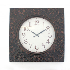 28" Square Brown Glass Analog Wall Clock