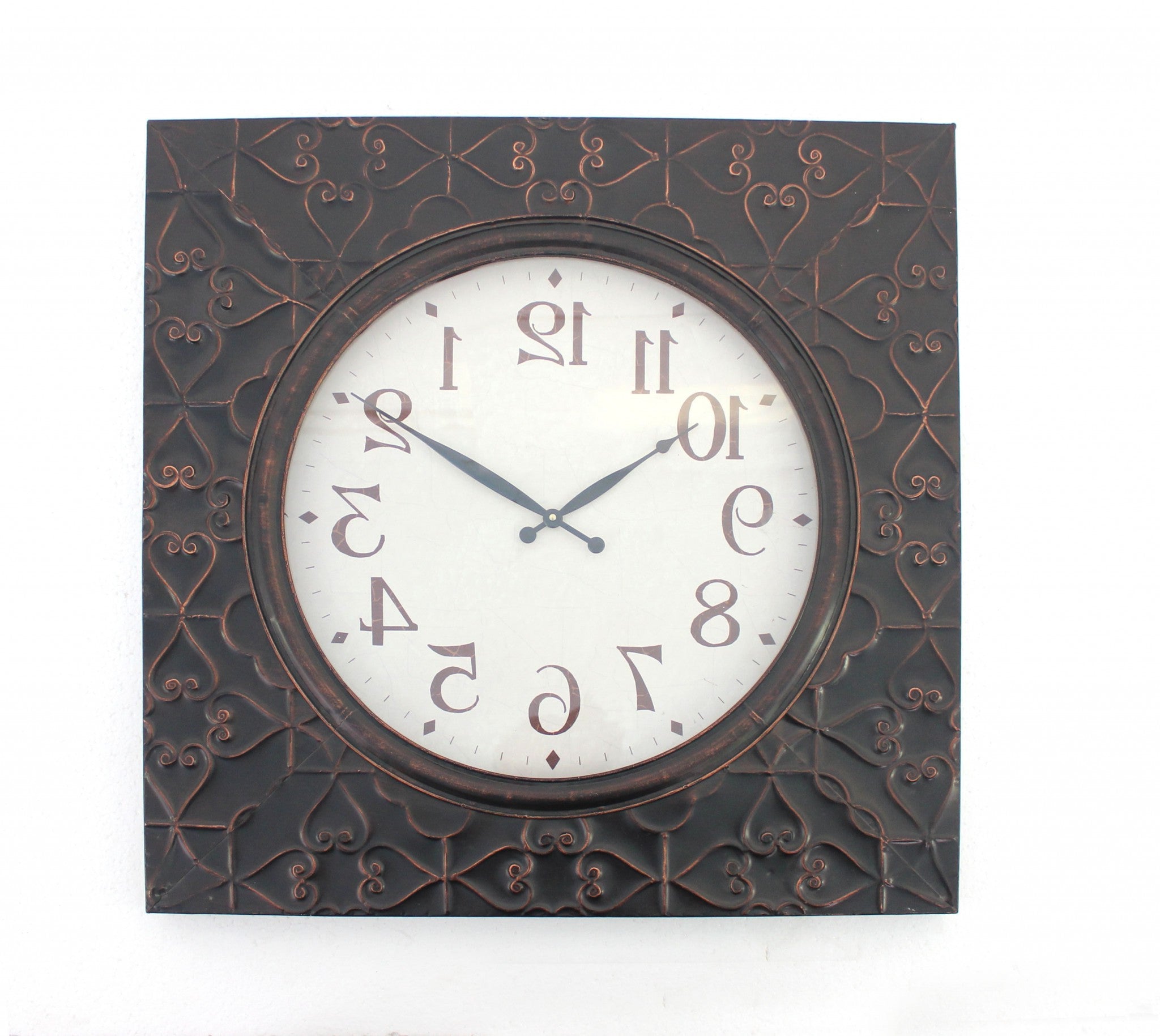 28" Square Brown Glass Analog Wall Clock
