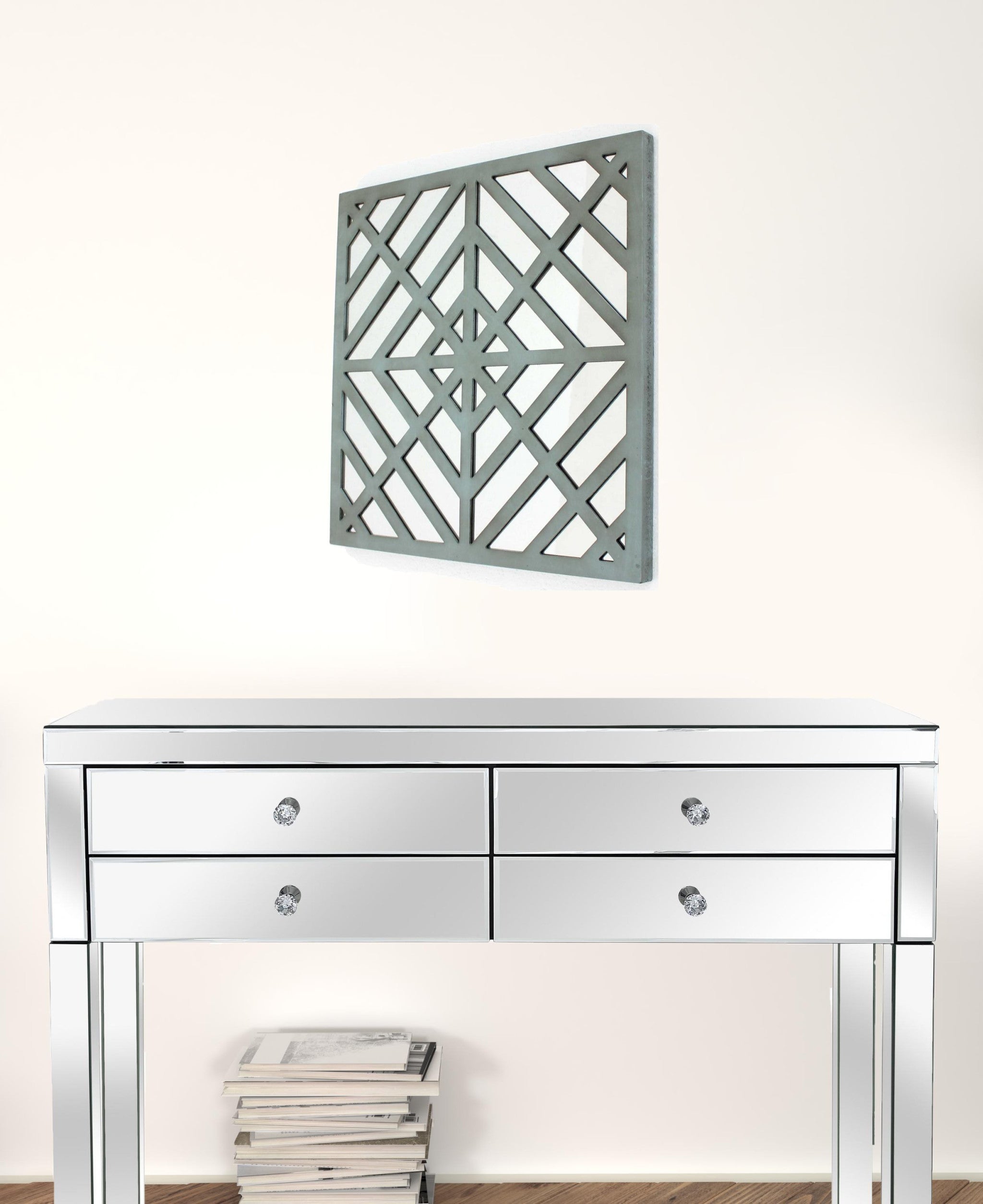 1.25 X 23.25 X 23.25 Blue Mirrored Square Wooden  Wall Decor