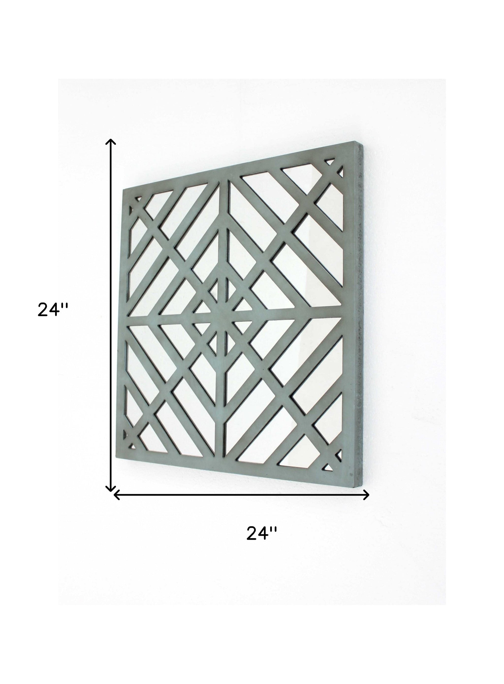 1.25 X 23.25 X 23.25 Blue Mirrored Square Wooden  Wall Decor