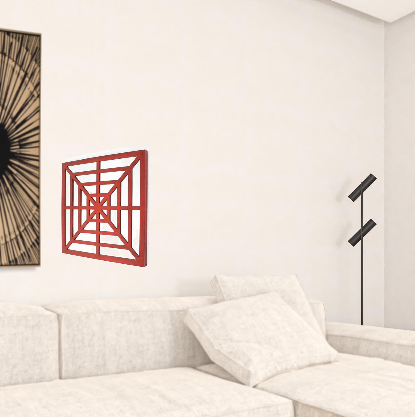 1.25 X 23.25 X 23.25 Blue Mirrored Square Wooden  Wall Decor