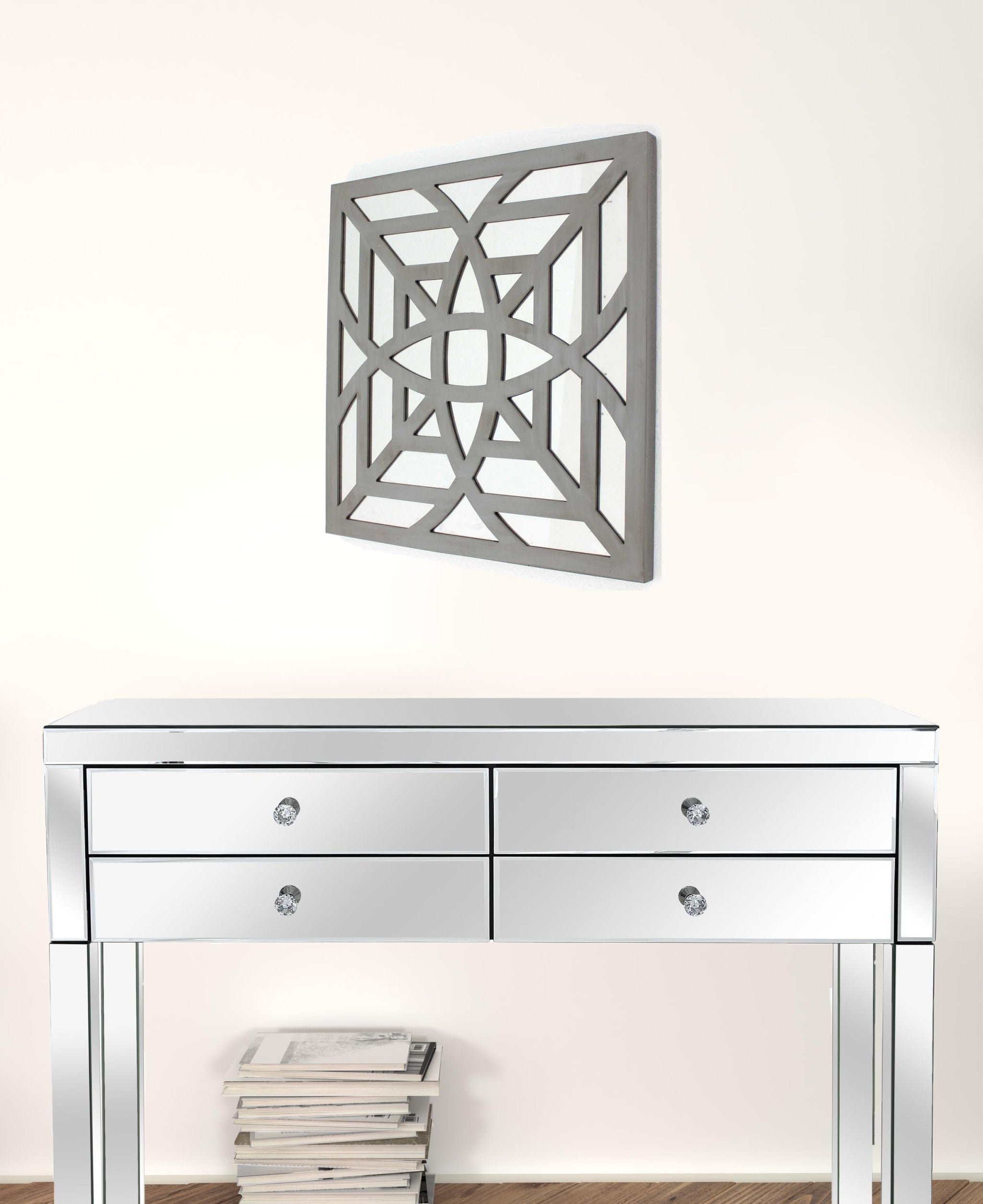 1.25 X 23.25 X 23.25 Blue Mirrored Square Wooden  Wall Decor