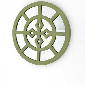 15.5 X 15.5 Green Rustic Mirrored Round - Wooden Wall Decor