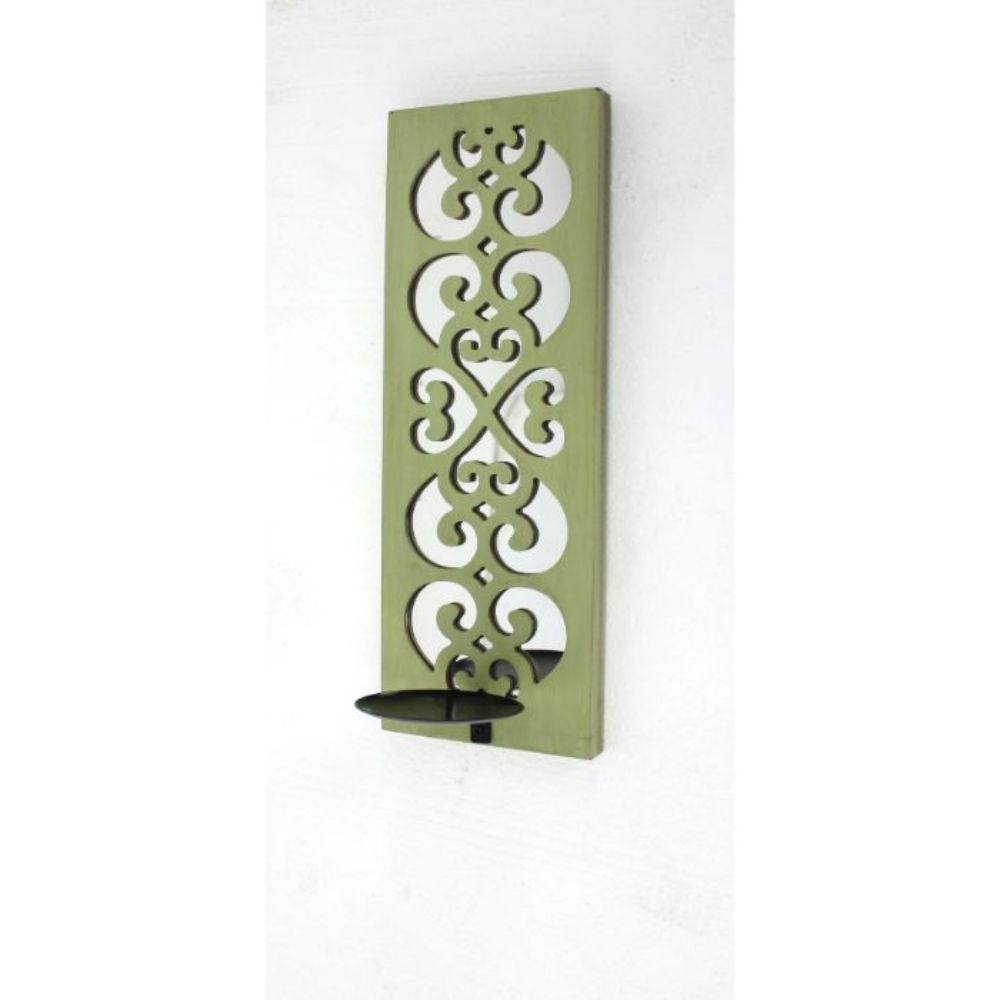 17" X 5" X 6" Verde, Madera, Espejo - Portavelas Sconce