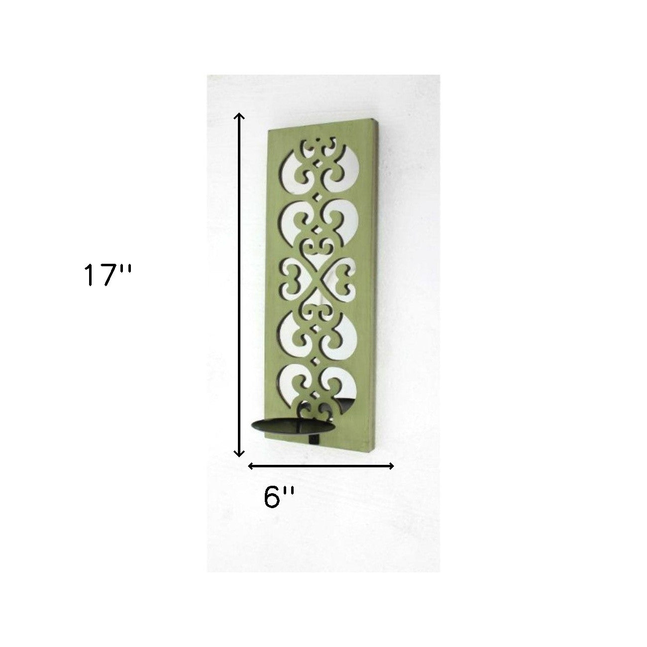 17" X 5" X 6" Verde, Madera, Espejo - Portavelas Sconce